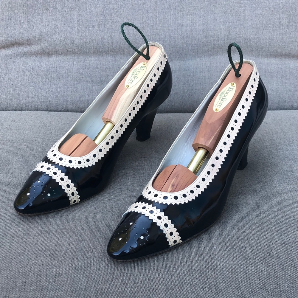 YSL Vintage Patent Spectator Pump in Ivory & Black - Picture 8 of 13